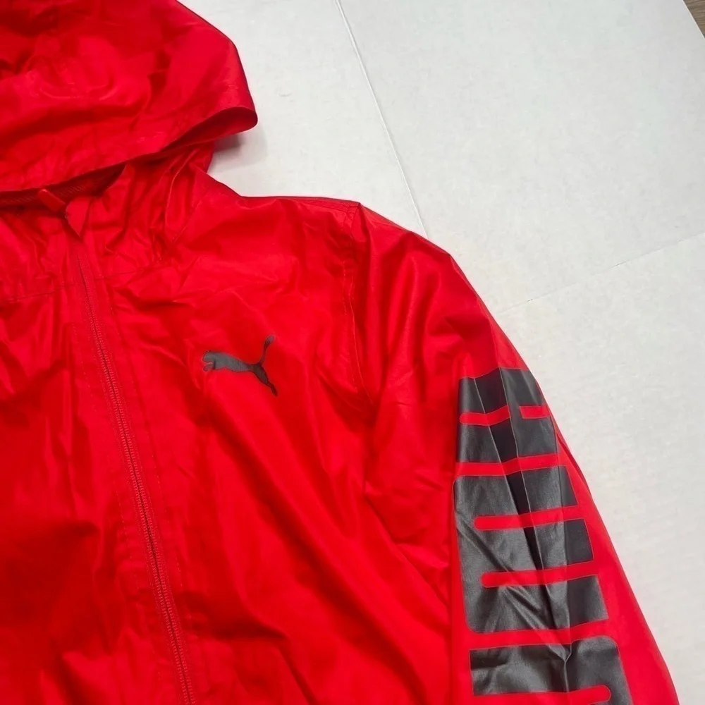 PUMA Youth Red Zip Up Hooded Athletic Windbreaker Jacket Size Large 14/16